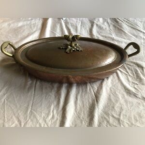 Ruffoni Oval Copper Covered Roasting Pan with Acorn Brass Handles